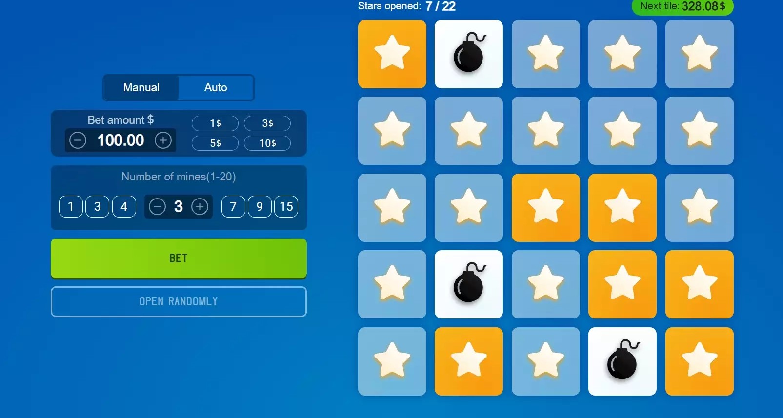 Revealed Mines cells with a growing multiplier